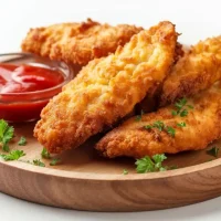 Fried,Breaded,Chicken,Tender,Strips,With,Tomato,Ketchup