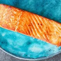 salmon fish fried bbq grill seafood meal tasty serving size top view copy space food background rustic diet pescetarian