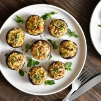 Stuffed,Mushrooms,With,Cream,Cheese,,Bread,Crumbs,And,Nuts,On